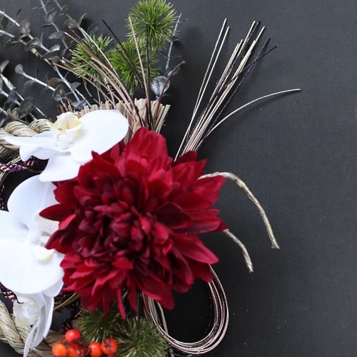 2022高い素材 ハンドメイド正月飾り 鶴の絵が美しい山吹色の大輪菊 