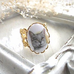 チェコのグレー猫リング【指輪・アニマル・ネコ・アンティーク・上品