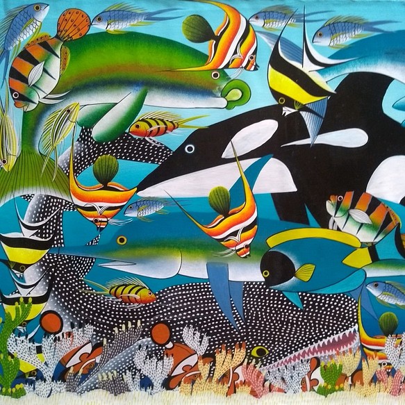 絵画『 Sea world 2 』Big-Tingatinga by Zuberi 52*71㎝ 絵画 Duka La