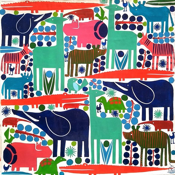 アフリカ絵画『 Animal puzzle 3 』ティンガティンガ by Zuberi 45*45cm 1枚目の画像