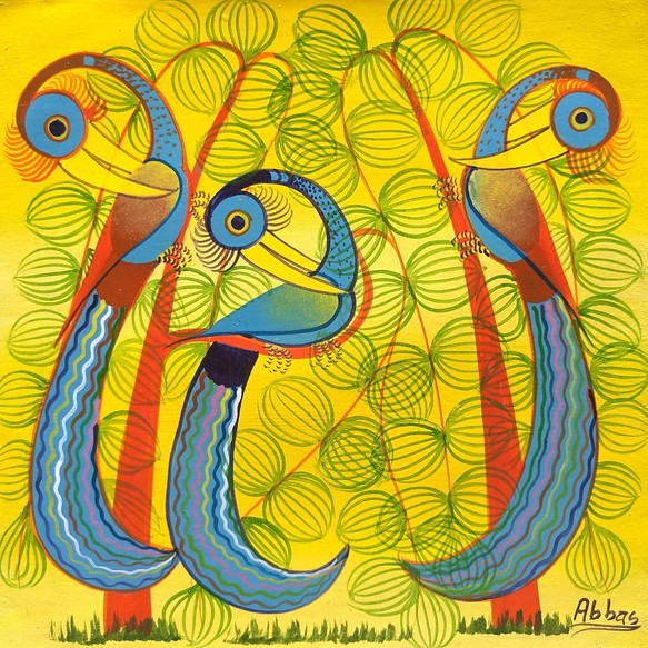 アフリカ絵画『 Three birds 』ティンガティンガ by Abbas 20*20cm