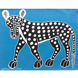 アフリカ絵画『 Cheetah in blue 』 ティンガティンガ by Martina.E.S.Tingatinga 1枚目の画像
