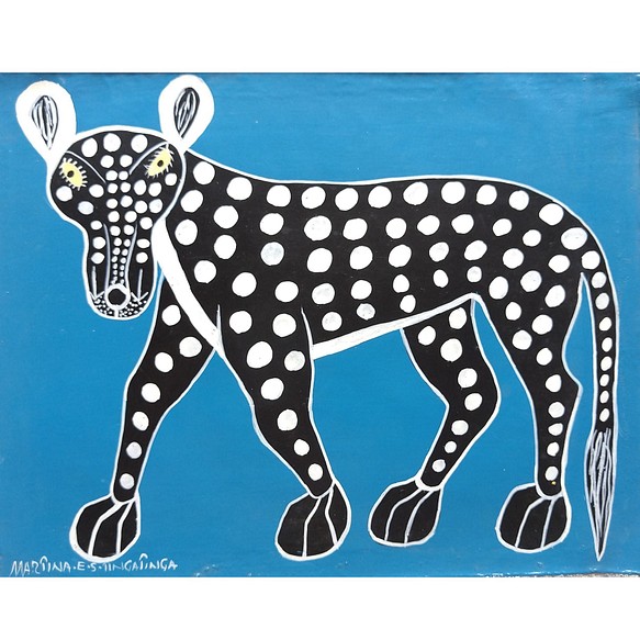 アフリカ絵画『 Cheetah in blue 』 ティンガティンガ by Martina.E.S.