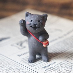 陶器【笑う招き猫】黒猫右手上a 1枚目の画像