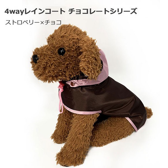 4way 犬用レインコート 【ストロベリー×チョコ】 ４サイズ 1枚目の画像