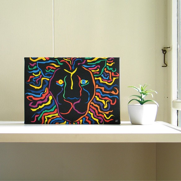 繪畫插圖藝術面板獅子獅子LION黑色SM-02 第1張的照片