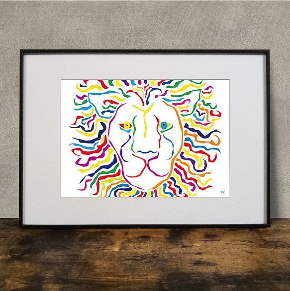 イラスト　アート　グラフィック　ポスター　アニマル　ライオン　獅子　LION　白　3002 1枚目の画像