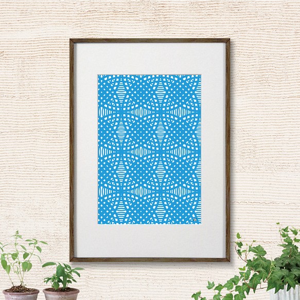イラスト　アート　グラフィック　ポスター　北欧　和柄　七宝　幾何学　ブルー　青　2101 1枚目の画像