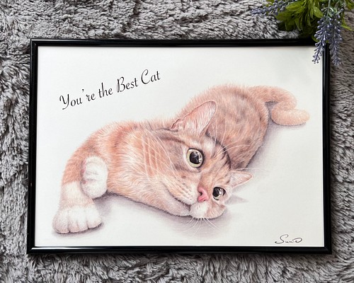 リアルな猫のアートポスター 色鉛筆画 A4サイズ 猫好きさん必見 