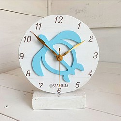 ハワイアン海亀のスタンド時計　ホヌのロゴデザイン　木製置き時計　小さめサイズ　 1枚目の画像