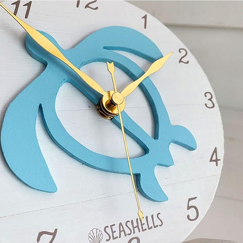 ハワイアン海亀のスタンド時計 ホヌのロゴデザイン 木製置き時計 