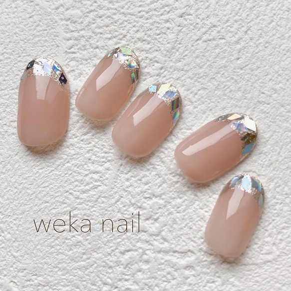 シンプルおしゃれなガラスフレンチ ブライダル 前撮り 和装 フォーマル ネイルチップ ネイルシール Weka Nail 通販 Creema クリーマ ハンドメイド 手作り クラフト作品の販売サイト