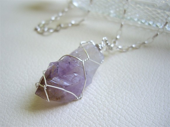 寶石紫水晶銀色長項鍊SV 925 第1張的照片