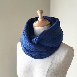 艾倫花紋x羅紋編織豐滿的羊毛雙包裹鼻煙藍色 第1張的照片