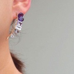 再版■２用◇線條感珠寶耳環&夾式耳環！紫色 單耳出售 第1張的照片
