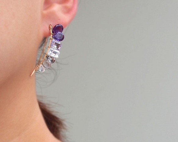 再版■２用◇線條感珠寶耳環&夾式耳環！紫色 單耳出售 第1張的照片