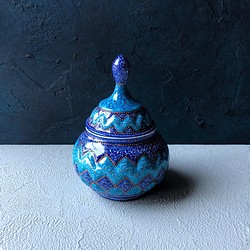 ペルシャのエナメル壺  シュガーポット Lサイズ【ミーナーカーリーGL003】 1枚目の画像