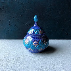 ペルシャのエナメル壺  シュガーポット Lサイズ【ミーナーカーリーGL004】 1枚目の画像