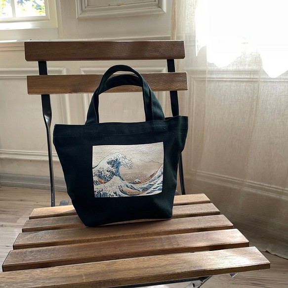 浮世絵ランチバッグ　マチありSサイズ帆布トートバッグ　富嶽三十六景神奈川沖浪裏 1枚目の画像
