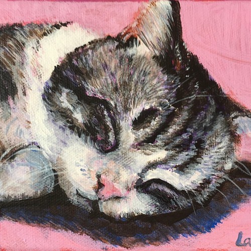 手描き猫】はがきサイズの小さな絵（アクリル絵の具・油絵の具） 絵画