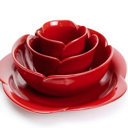 香川漆器 薔薇(赤) 湯のみ、お椀、丼、お皿４点セット 1枚目の画像