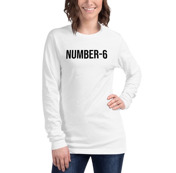 長袖 Tシャツ NUMBER-6  白 綿100％ ユニセックス S,M,L,XLサイズ 1枚目の画像