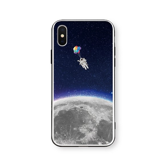 風船で浮かぶ宇宙飛行士 【強化ガラス × TPUケース】iPhoneケース