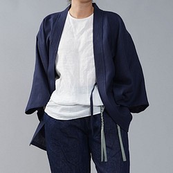 【wafu】中厚リネン羽織 男女兼用 和装 和服 リネン着物 kimono/鉄紺（てつこん） h037h-ttk2 1枚目の画像