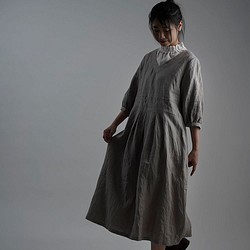 [Wafu]亞麻連衣裙V領連衣裙/灰珍珠a062a-asp2 第1張的照片