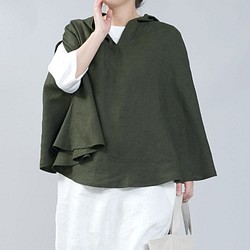 【和服】中厚亞麻罩披風斗篷罩衫/卡其色 h029a-khk2 第1張的照片