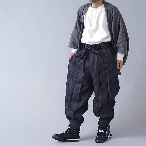 Wafu 岡山リネンデニム Linen Ninja Japan 忍者パンツ ダークインディゴ B005c Din3 パンツ Wafu 通販 Creema クリーマ ハンドメイド 手作り クラフト作品の販売サイト