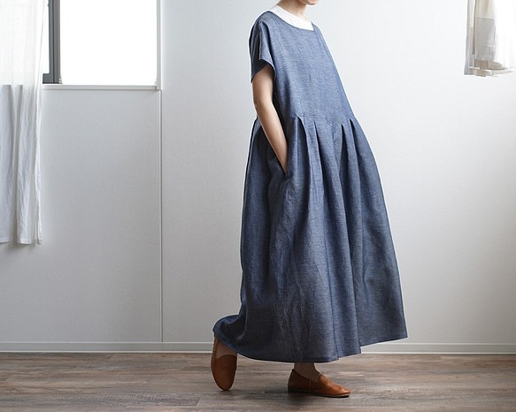 【學徒工】法式袖褶連衣裙#training/靛藍 a013n-ind1 * k 第1張的照片