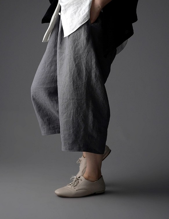 【wafu】Linen pants 男女兼用 クロップド丈 リネンパンツ 先染め/スチールグレー b018g-stg2 1枚目の画像