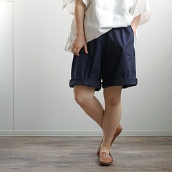【學徒工】男女通用亞麻混紡闊腿短褲#訓練/藏青b018d-neb2 第1張的照片