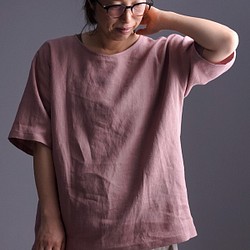 【見習い製作品】数量限定 浅いVネックTシャツ  linen100% /蘇芳香(すおうこう) t025f-sok1 1枚目の画像