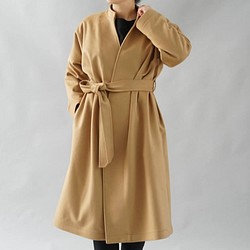 [僅限一件衣服！試用項目]羊毛羊毛立領禮服外套長度haori /焦糖h024a-cam3 第1張的照片