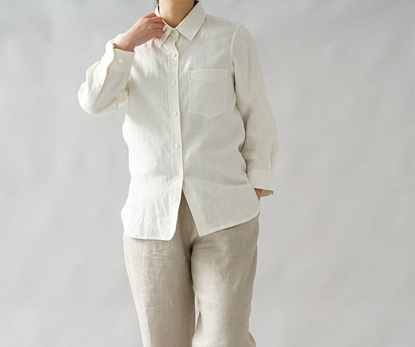 【Wafu】中厚亞麻正品高檔襯衫長袖襯衫簡約白襯衫/白t032a-wht2 第1張的照片