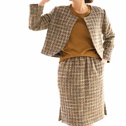【wafu】＜上下セット＞ ファンシー ツイード ウールジャケット ボレロ  裏地 付き ウールスカート  b5-19 1枚目の画像