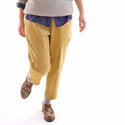 [Wafu]寬鬆錐形褲裁剪黃色米色彈力燈芯絨口袋bo1-28 第1張的照片