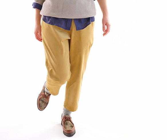 [Wafu]寬鬆錐形褲裁剪黃色米色彈力燈芯絨口袋bo1-28 第1張的照片