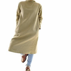 [Wafu] &lt;原型&gt;刷雙剪裁溫暖亞麻禮服瓶頸連衣裙/苦艾綠色a43-27 第1張的照片