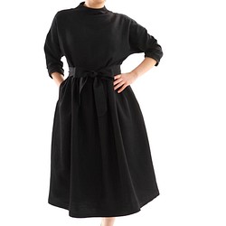 【再次上架8限量·材質試用】純棉亞麻連身裙·領口連衣裙·走廊/黑色a48-17 第1張的照片