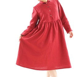 中厚的亞麻連衣裙披肩領聚攏mimore長度/寶石紅A019C-RRE2 第1張的照片