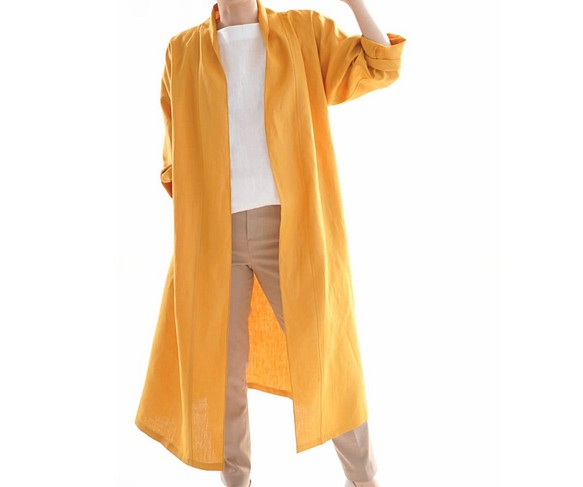 【預約銷售】【沃府】&lt;試用品&gt;亞麻長袍/印度黃b14-10 第1張的照片