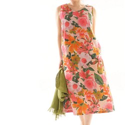 [Wafu] 100％亞麻A線連衣裙意大利設計日本女僕/粉紅橙色A069B-POR2 第1張的照片