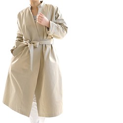 [Wafu] &lt;試驗配件&gt;彈簧塗層立領彈簧外套長大衣/絲毛米色b23-32 第1張的照片