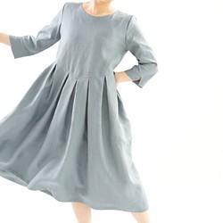 【Wafu】中號亞麻單件褶裙裙半袖模仿長度/ Etain Blue a013a-ebn2 第1張的照片