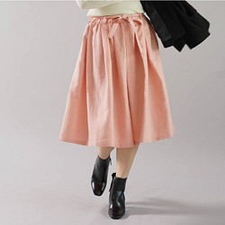 [由於規格變更售罄]中厚亞麻裙褶腰身橡膠/ Rose Somon s013a-rsm2 第1張的照片