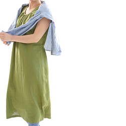 【一件試穿】立陶宛亞麻一件收集圓領無袖Mimore長裙/橄欖色帕薩a40-7 第1張的照片
