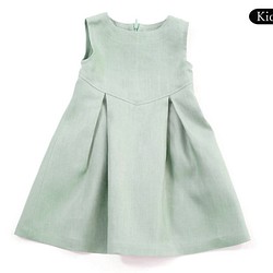 [原型]亞麻布連衣裙兒童服裝尺寸80厘米蓬鬆裙子無袖/綠寶石色調a19-29-1 第1張的照片